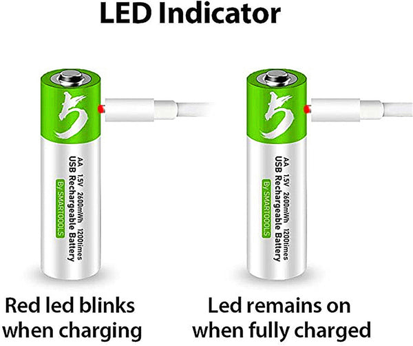 4 batterie ricaricabili USB AA agli ioni di litio, 1,5 V, 2600 mWh