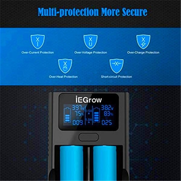 Caricabatterie LCD IEGrow Per Batterie 18650 – USB, 0.5A/1A, Per 26650, 18500, 16340, 14500 E Altre