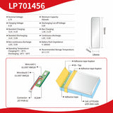 KB-LP 701456 Batteria ai polimeri di litio ricaricabile Lipo da 3,7 V e 450 mAh per e-reader