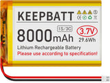 KEEPBATT Batteria LiPo 3,7 V 8000 mAh 126090 ricaricabile 1S 3C con doppio PCB Micro JST PH 2.54 per droni GPS e dispositivi multipli