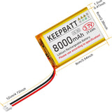 KEEPBATT Batteria LiPo 3,7 V 8000 mAh 126090 ricaricabile 1S 3C con doppio PCB Micro JST PH 2.54 per droni GPS e dispositivi multipli
