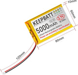 Batteria LiPo 105080 da 3,7 V 5000 mAh, ricaricabile, 1S 3C, con connettore PCB PH2.0 per scheda Arduino ESP32 RPI