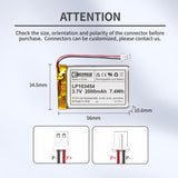 LP103455 Batteria ai polimeri di litio ricaricabile da 3,7 V e 2000 mAh per sistema di sicurezza domestico