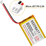 KEEPBATT Batteria LiPo 3,7 V 8000 mAh 126090 ricaricabile 1S 3C con doppio PCB Micro JST PH 2.54 per droni GPS e dispositivi multipli