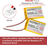 Batteria LiPo 105080 da 3,7 V 5000 mAh, ricaricabile, 1S 3C, con connettore PCB PH2.0 per scheda Arduino ESP32 RPI