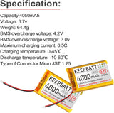 Batteria LiPo 124065 da 3,7 V 4000 mAh, ricaricabile, 1S 3C, con connettore PCB Micro JST 1.25, per scheda di sviluppo Arduino ESP32