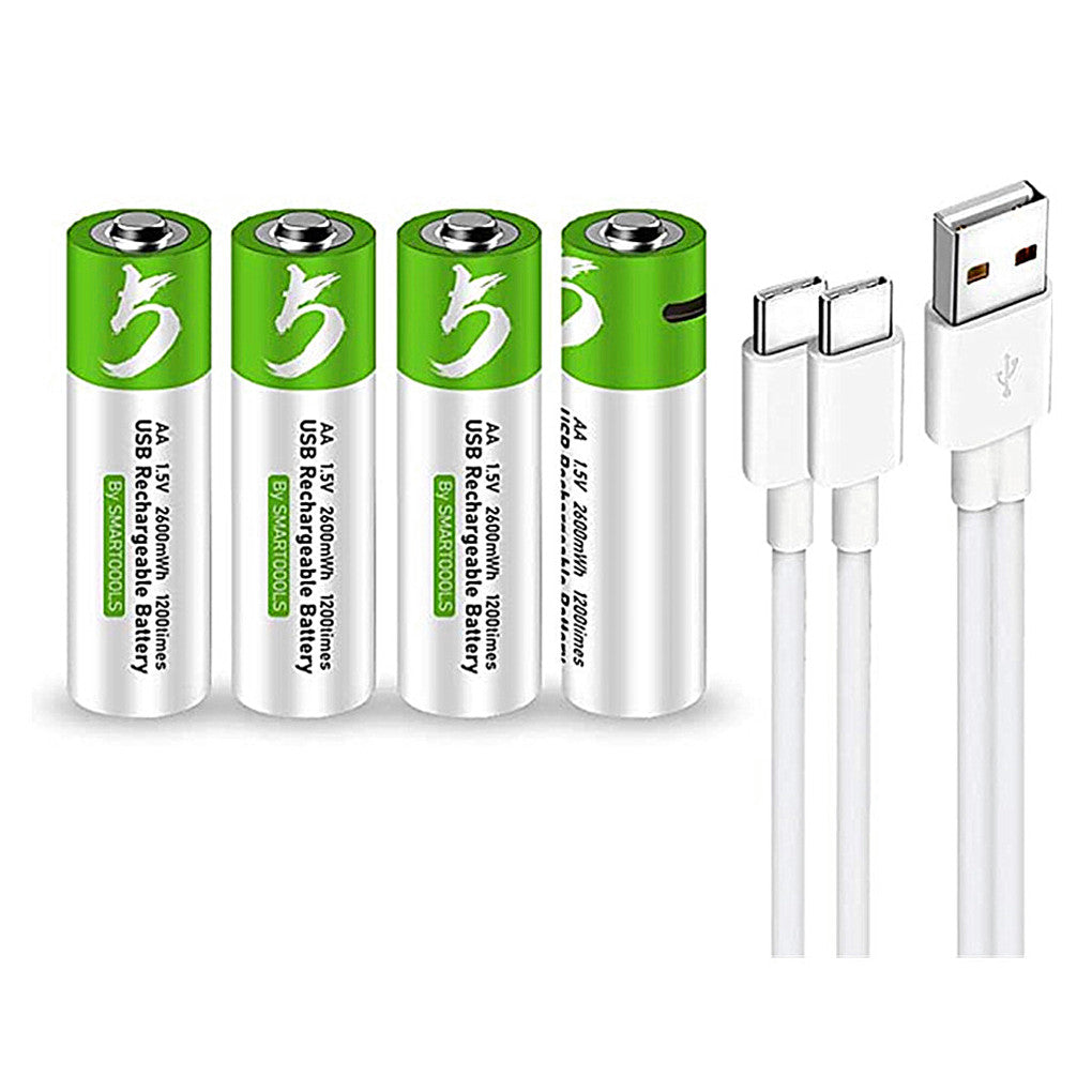 4 batterie ricaricabili USB AA agli ioni di litio, 1,5 V, 2600 mWh