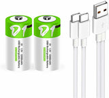 2 batterie ricaricabili agli ioni di litio USB-D, 1,5 V, 12000 mWh, batterie ricaricabili di tipo D, ricarica rapida di 4 ore, più stabile