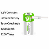 2 batterie ricaricabili agli ioni di litio USB-D, 1,5 V, 12000 mWh, batterie ricaricabili di tipo D, ricarica rapida di 4 ore, più stabile