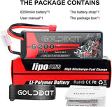 2 pacchi di batteria RC 6200mAh batteria al litio 80C 2S 7.4V batteria al litio con connettore T femmina