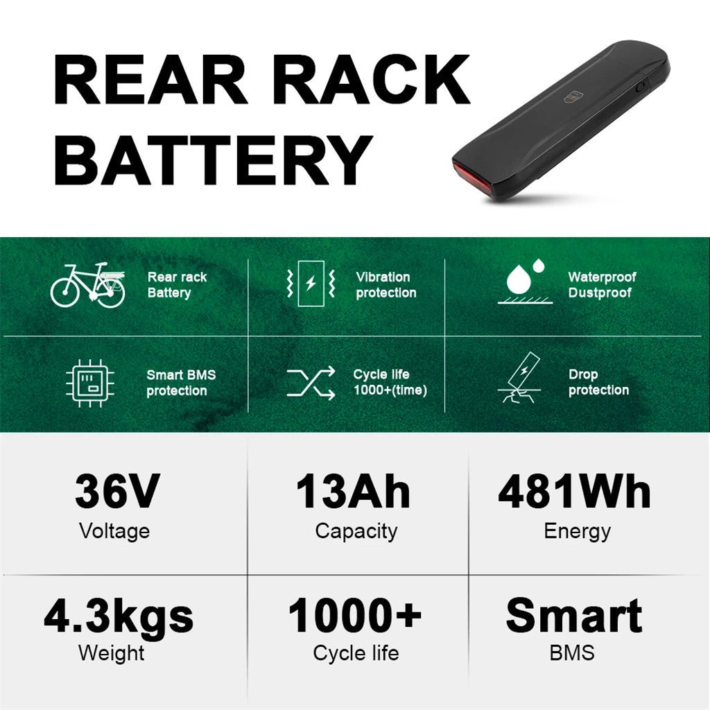 Batteria posteriore 36V 13Ah per batteria agli ioni di litio per bicic