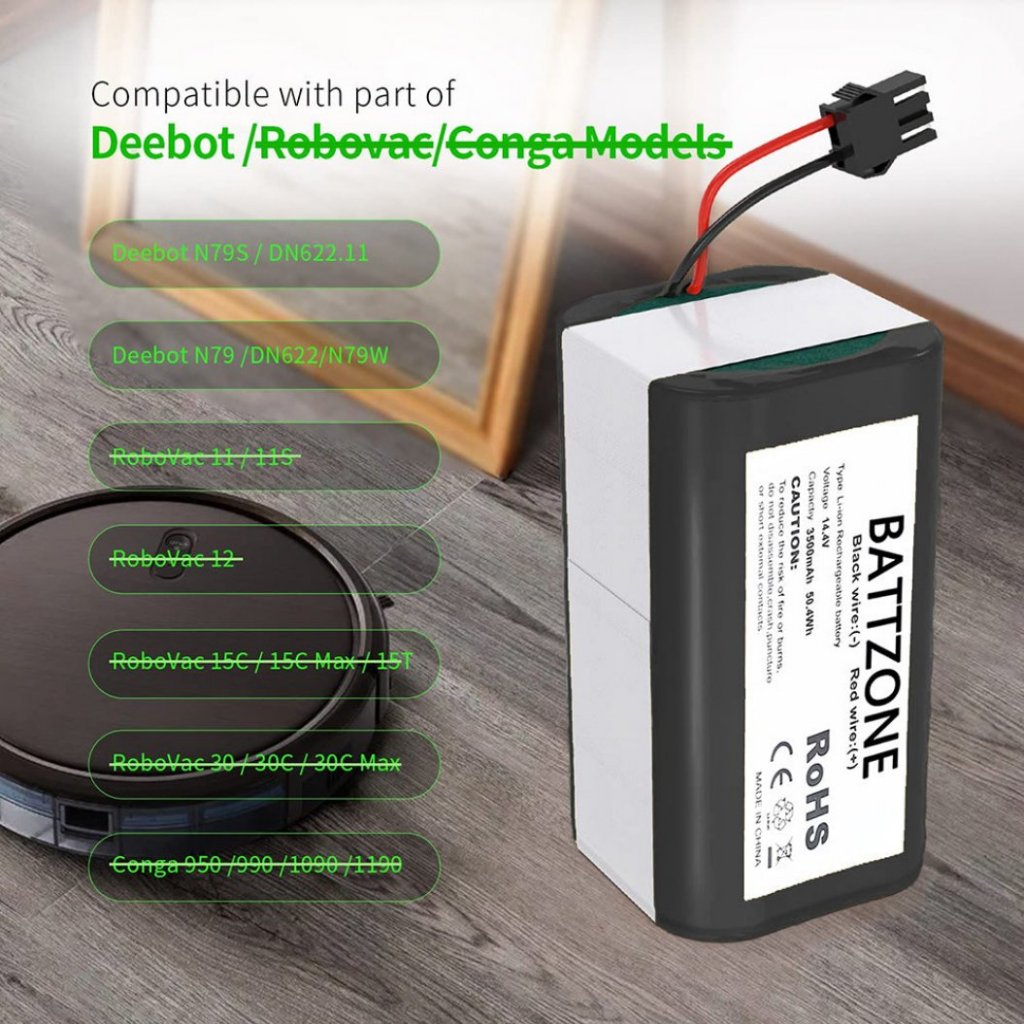 Batteria Di Ricambio 14.4V 3500mAh Li-ion Per Aspirapolvere Conga Excellence (990,950,1090) E Eufy RoboVac (11, 11S, 30, 35C, Ecc.)