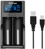 Caricabatterie IEGrow 18650, Caricabatterie LCD Con Porta USB, Ioni Di Litio 3,7 V, 2 Slot